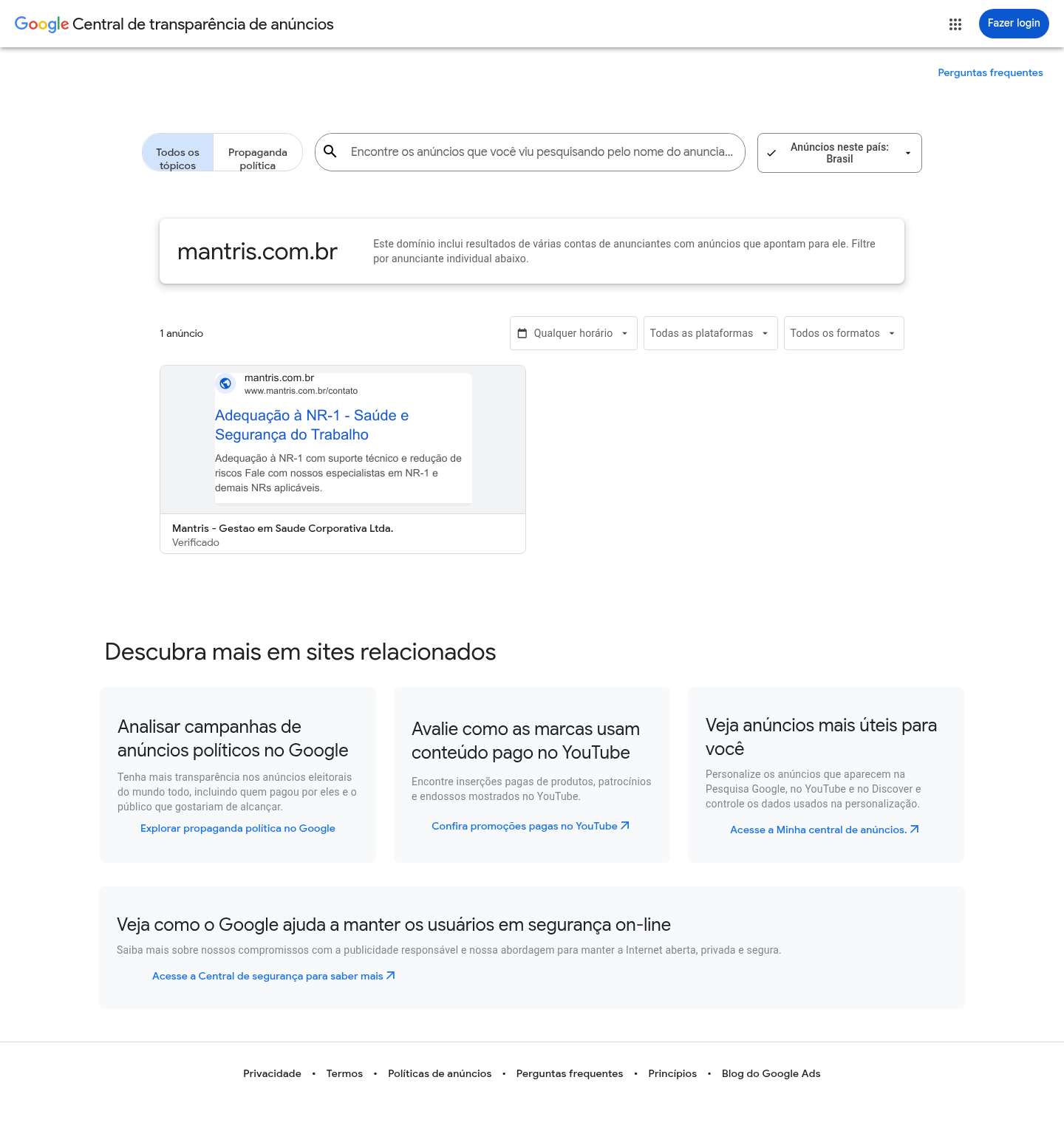 Google Transparency Center da Mantris